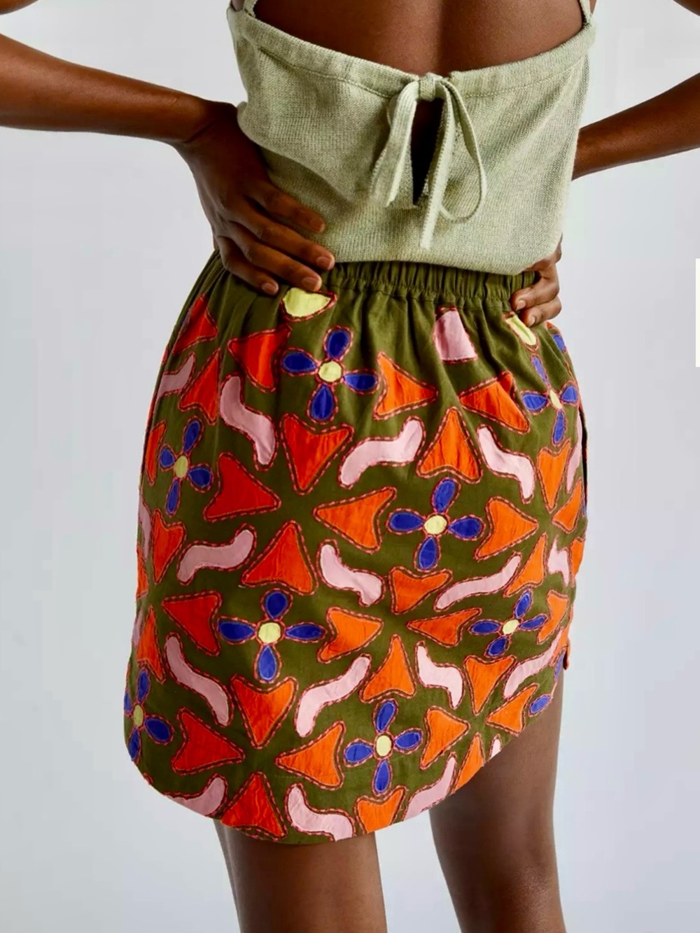 Mauve Anthropologie M Linen Embroidered Appliqué Skirt! EUC! - Picture 2 of 15